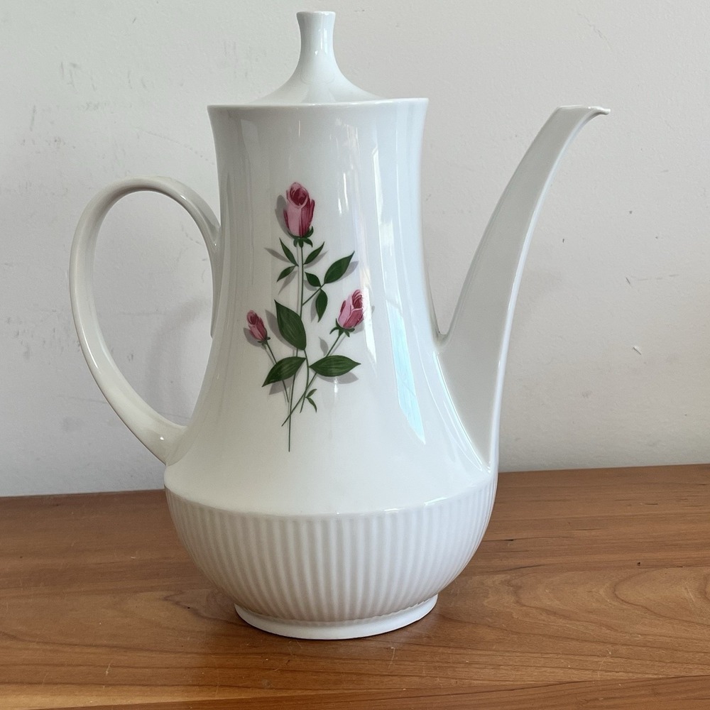 Vintage‎ Schirnding Porcelain Coffee Pot Tea Pot 1970's Pink Rose Floral Pattern - Picture 6 of 11